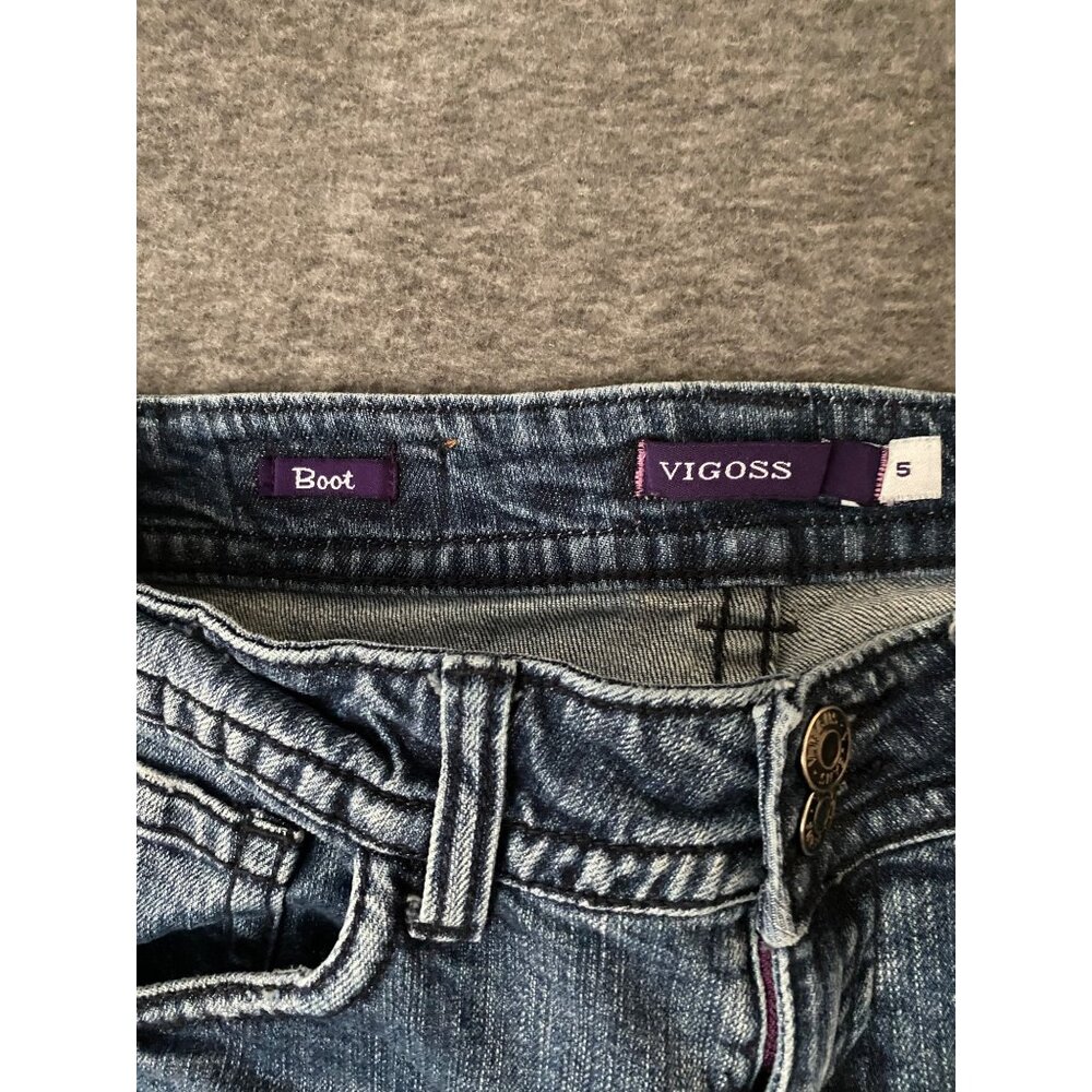 Vigoss Juniors Size 5 Bootcut Distressed Denim Jeans Sequin Holes Flare Stretch - Picture 5 of 8